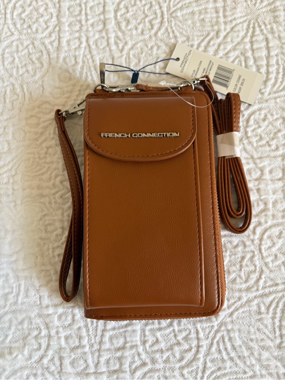 NWT French Connection Athena Smooth Crossbody Wristlet Congnac
